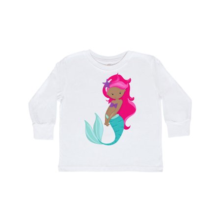 

Inktastic African American Mermaid Pink Hair Sea Star Gift Toddler Toddler Girl Long Sleeve T-Shirt