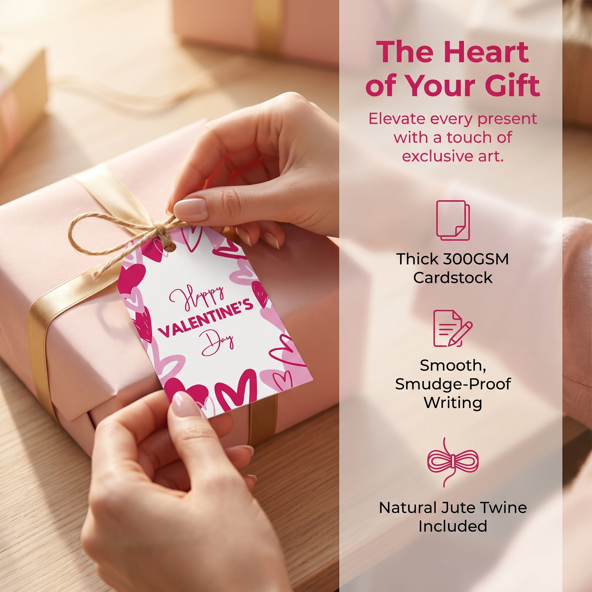 Unique Bargains Gift Tags with Twine for Present Wrapping and Crafting Doodle Hearts 2" x 3.1"