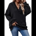 thumbnail image 2 of Sudadera con Capucha para Mujer, Cuello en V, para Invierno y Otoño. Negro S, 2 of 8
