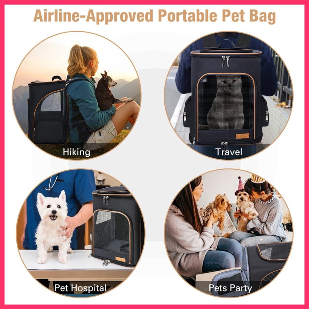 Lekesky - Large Cat & Dog Backpack Carrier (Up to 25Lbs) - Expandable, Airline Approved, Safety Leash, 3 Sizes | Black