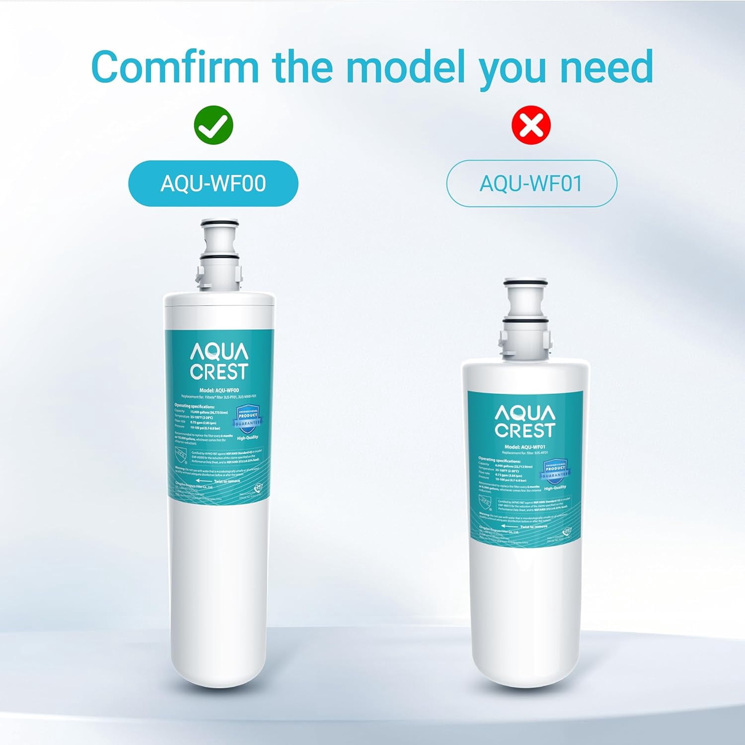 AQUACREST 3US-PF01 Under Sink Water Filter, Replacement for Advanced 3US-PF01, 3US-MAX-F01H, 3US-PF01H, Delta RP78702, Manitowoc K-00337, K-00338 Water Filter, Pack of 3