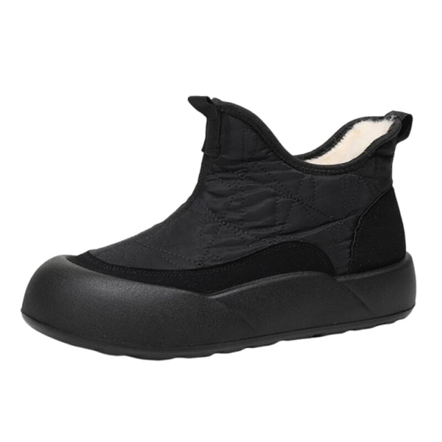Xfvqtps Snow Boots for Womens up to Ankle Round Toe Plush Lining Solid Color Slip on Splicing Together Non Slip Insulated Waterproof Warm Winter Ankle Boots Black