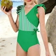 thumbnail image 6 of qolati Girls One-Piece Swimsuit Cute Ruffle Color Block Bathing Suit Tween Quick Dry Full Coverage Beach Swimwear Size 7-16 Years, 6 of 9
