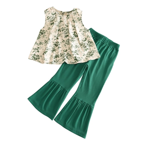 Tiijoy Toddler Girls 2-Piece Outfits Floral Sleeveless Shirt Flare Pants Set, Sizes 2-3