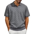 thumbnail image 2 of Yaoyar Mens Knit Sweater Textured Casual Vintage Collared Polo Shirts Solid Jacquard Patterned Old Money Pullover Top, 2 of 7
