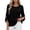 Black(Womens Tops), variant on Women's 3/4 Sleeve Button Cuff Tops Casual Round Neck Solid Color Cotton Linen Blouses