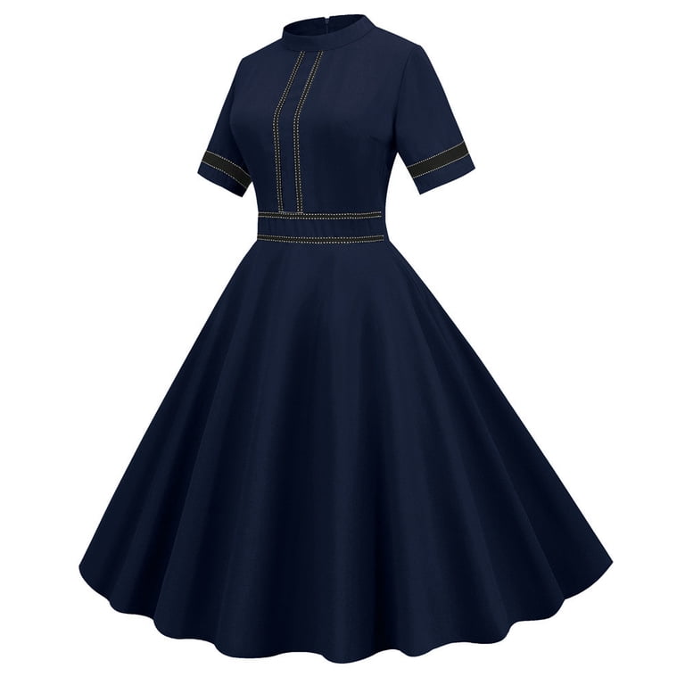 Bigersell Birthday Dresses for Women Summer Midi Clearance Female Crew Neck  Short Sleeve Knee Length Vintage Dress Style D-65 Summer Dresses Ladies  2024 Regular Summer Dresses , Navy XL - Walmart.com