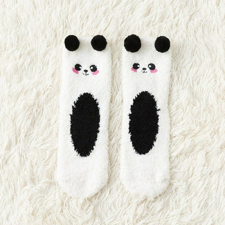 

Women Ladies Winter Warm Fluffy Plush Christmas Gift Coral Velvet Socks Cute Bear Thickening Soft WHITE