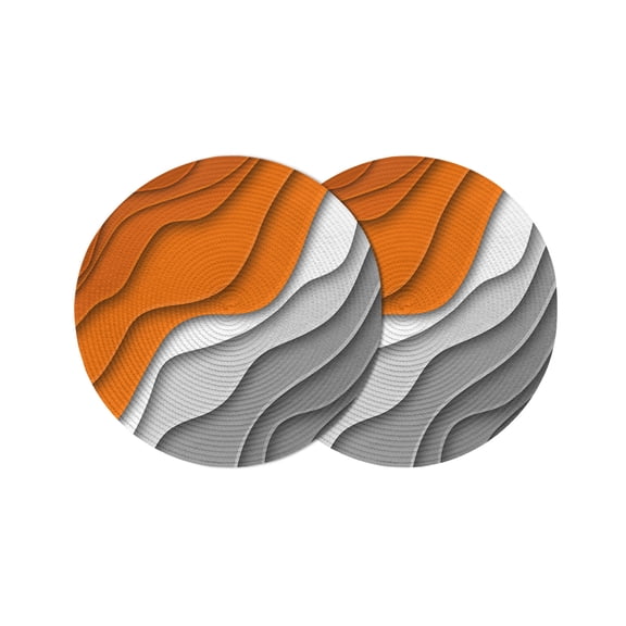 Orange Grey Ombre Round 13 Inch Placemats Set of 2, Modern Geometric Abstract Aesthetics Cream HeatResistant Non Slip Place Mats for Dining Table, Wipeable Braided Kitchen Table Mats for Housewarming