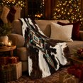 thumbnail image 3 of Ornate Central Diamond Against Dark spotted cattle pattern Patches, Soft Flannel Blanket with Ornamental Western Print, Housewarming Gift and Home Decor for Bedroom and Living Room, 3 of 7