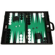 Silverman & Co. 19-inch Premium Backgammon Set - Large Size - Black Board Green Playing Surface Black and White Points