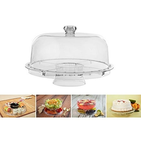 Ceramic Cake Stand With Dome Amazing Cake Stand with Dome by Adorn home | Multifunctional Cake and Salad Server with 5 Compartment Tray or Center Dip Bowl | 6 Use ()