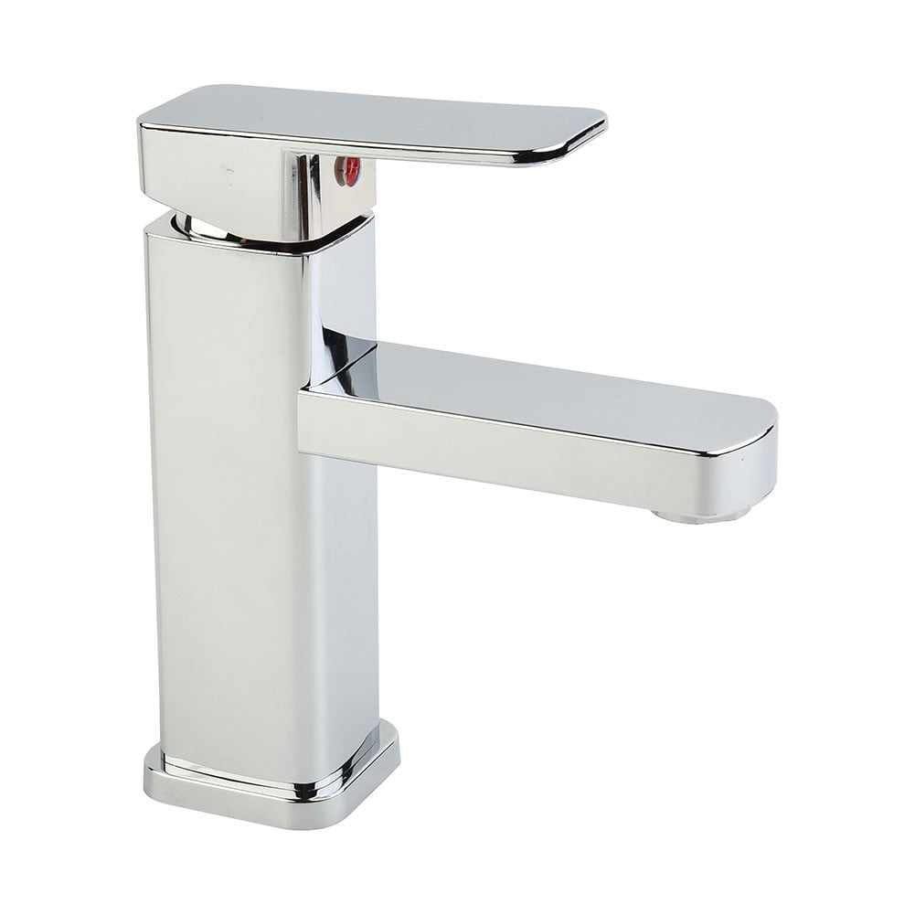 Modern Square Bathroom Basin Faucet Single Handle Mixer Tap Stainless Steel Sink Faucet with Waterfall Spout Hot and Cold Water Control Silver 170mm
