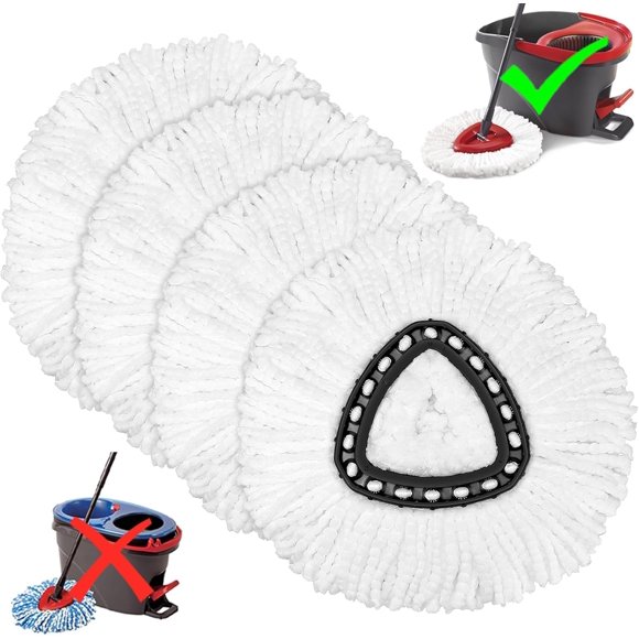 COZIRA Pack of 4 Spin Mop Head Refills Compatible with Vileda - Microfibre Mop Head Replacement Fit O-Cedar Spin, EasyWring Cleaning Mops & Triangle Replacement Pads, Compatible with 1-Tank System