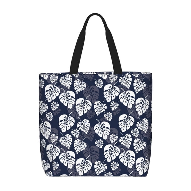 Easygdp White Leaves Bolsa Tote para Mujer, Bolso de Hombro para Trabajo, Playa, Viajes, Compras y Supermercado