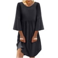 thumbnail image 1 of SMihono Robe d'Été Bohème pour Femmes Grande Taille Robe Décontractée en Coton Lin Manches Courtes Col Rond Unie, 1 of 5
