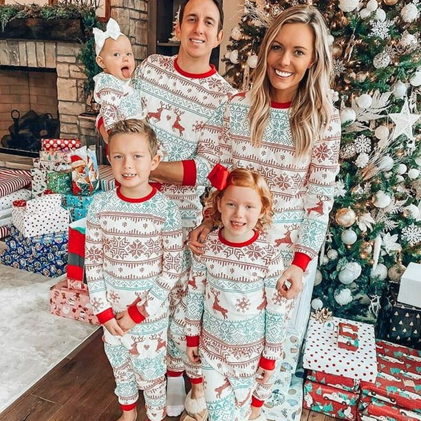 New Family Christmas Matching Pajamas Set Mother Father Kids 2 Pieces Pyjamas Baby Rompers Deer Print Xmas Mommy and Me Clothes Walmart