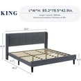 thumbnail image 2 of King Bed Frame with Headboad and Wingback, Elegant Vertical Stripe Design Velvet Upholstered Bed Frame with 2 Storage Pockets, Sturdy Wood Slat Support, Easy Assembly, Dark Grey, 2 of 8