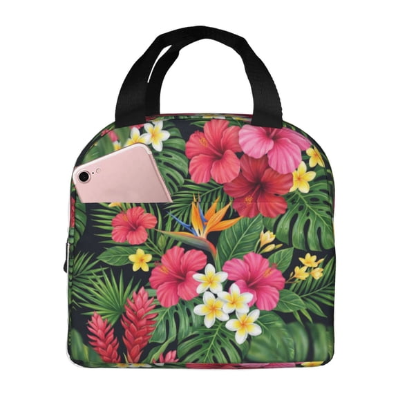 Flower Insulated Lunch Bag, Cute Flower Lunch Tote Bags Reusable Insulated Lunch Box Aesthetic Large Capacity Insulated Cooler For Women Work Travel Picnic