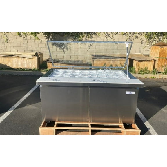60"  Commercial Refrigerated Cold Table Subway 2-door Hinged Glass Lid Refrigerator Sandwich Prep merchandise NSF Cold Table-SUB-60