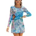 thumbnail image 1 of Blue Watercolor Spring Pastel Hydrangea Flower Pattern Square Neck Dress Sweet Summer Dress Women Elegant Halter Print Dress, 1 of 5