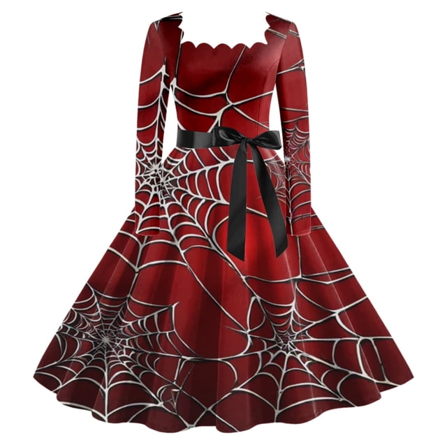 Halloween pour Femmes Tunique Évasée à Imprimé Robe Formelle Tenue d'Invitée de Mariage