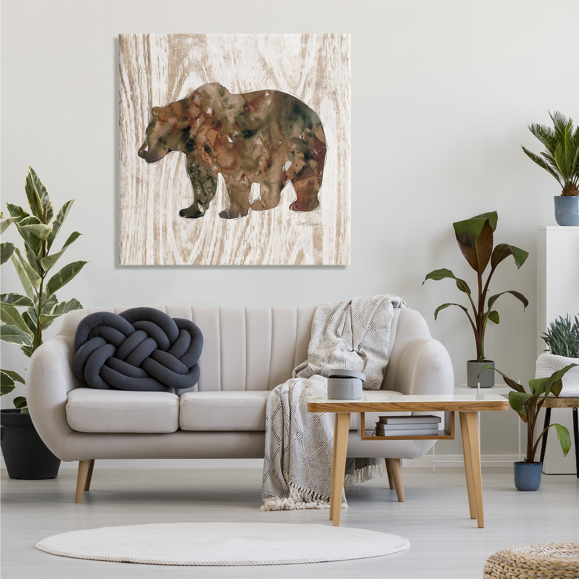 Stupell Industries Forest Bear Watercolor Silhouette Rustic Grain Pattern, 36 x 36, Design by Carol Robinson