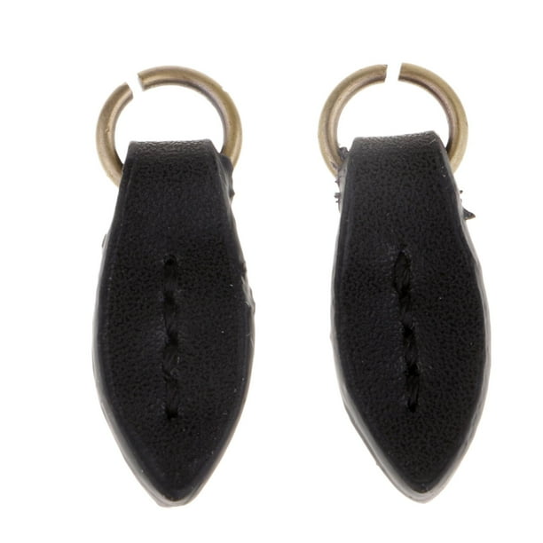 2 cabezales de cremallera con diseño de hojas para bolsos de piel sintética, repuesto de tirador de cremallera Negro