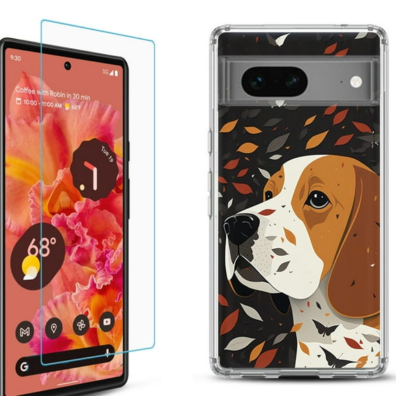 OneToughShield ® for Google Pixel 7a Shockproof Bumper Phone Case, with Tempered Glass Screen Protector - Beagle