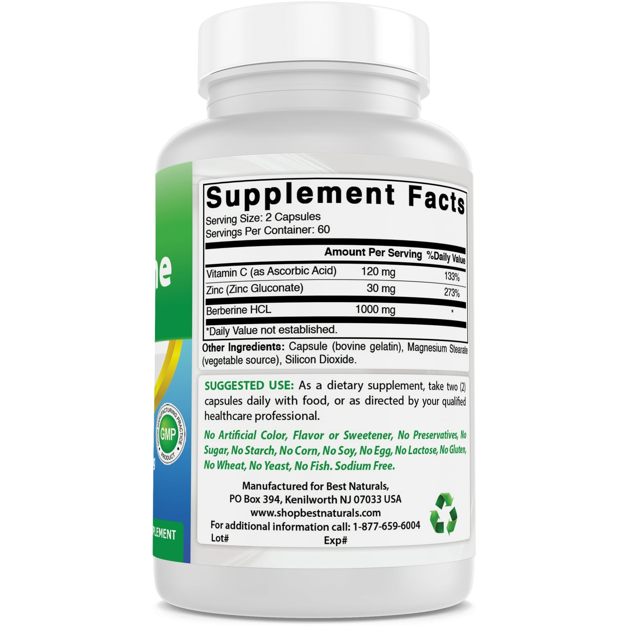 3 Pack Best Naturals Berberine Plus 1000mg per Serving, (Non-GMO) 120 Capsules - Contains Berberine HCL 1000mg, Vitamin C 120mg & Zinc Gluconate 30 mg