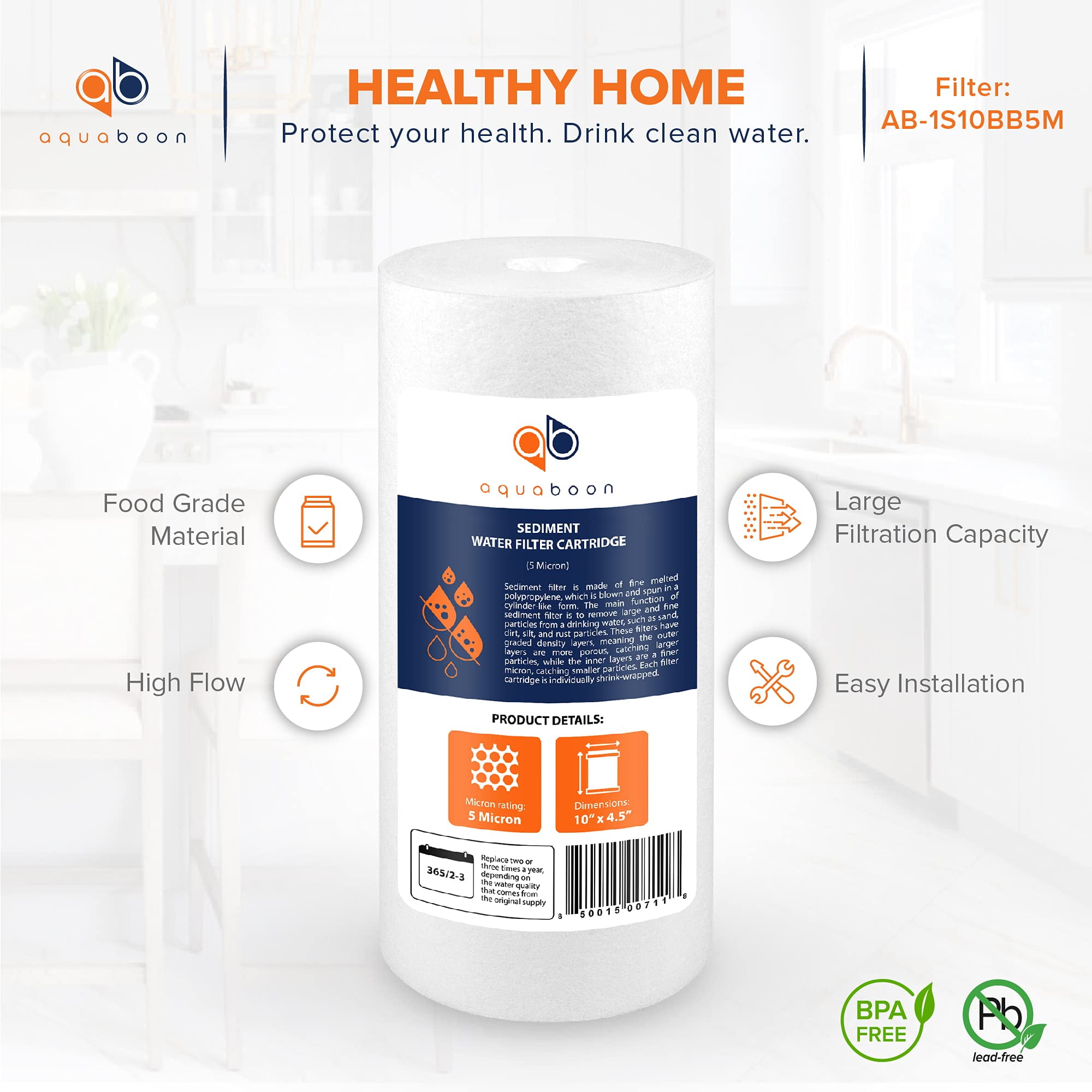 5 Micron 10 X 4.5 Well Water Sediment Filter Replacement Whole House Compatible With Dgd-5005  Wfhd13001b 4-pack