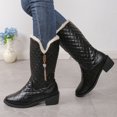 thumbnail image 7 of Women's Quilted Mid Calf Winter Boots, Faux Leather Fleece Lined Warm Pull On Snow Boots, Block Heel Cold Weather Boots, 7 of 7