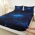 thumbnail image 2 of Manfei Black Blue Galaxy Bed Sheets, Mystic Starry Sky King Sheets, Glitter Dreamy Stars Print Sheet Set, Lightweight Room Decor, 4-Piece, 2 of 6