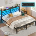 thumbnail image 2 of EnHomee Queen Size Metal Bed Frame with Headboard Metal Platform Bed Frame with Storage Platform Metal Bed Frame Queen with LED Lights, Noise Free, Black, 2 of 8