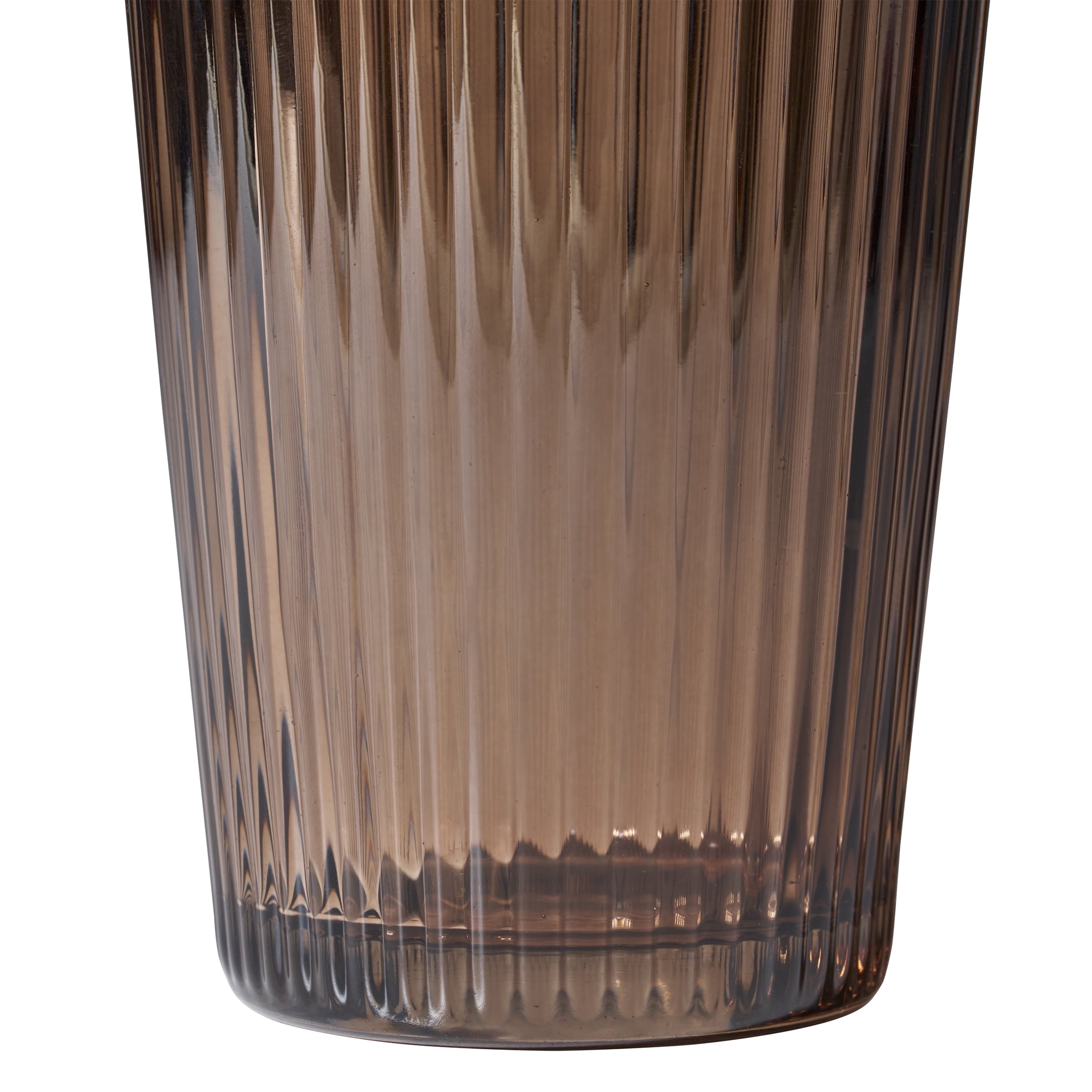 Better Homes & Gardens 21 oz Brown Ribbed Glass Tumbler with Glass Lid and Straw