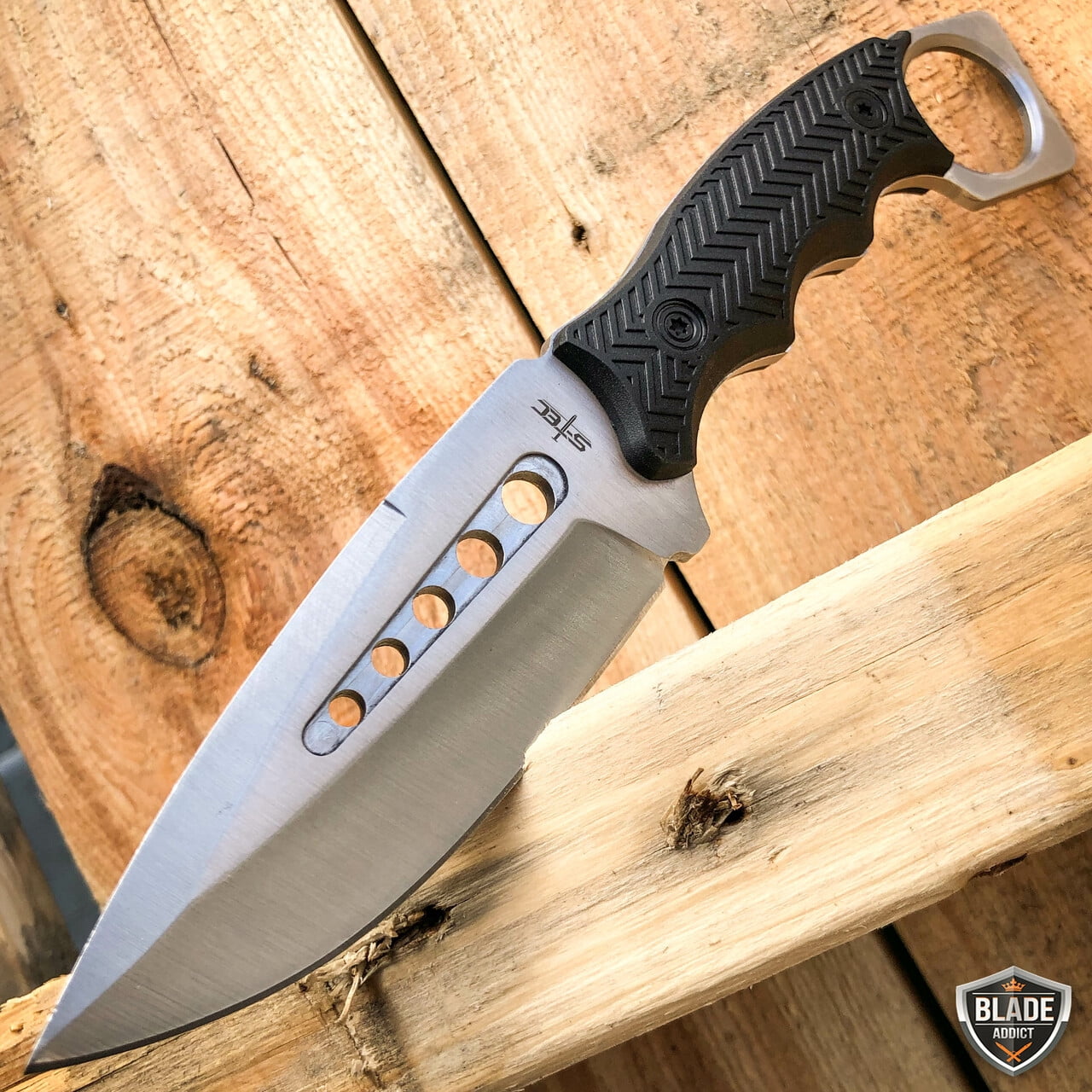 8.5" Fixed Blade Hunting Knife with Paddle ABS Belt Loop Holster Sheath