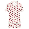 thumbnail image 4 of yoeyez Womens Pajama Silk Satin Pajamas Set Love Heart Printed Sleepwear 2 Piece Sets Button Down Short Sleeve Tops and Shorts Pjs Set Loungewear White XL, 4 of 6