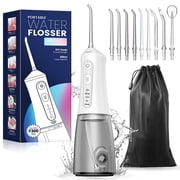 JTF Cordless Water Flosser Dental Teeth Cleaner with 9 Jet Tips, DIY Mode 300ML Tank IPX7 Waterproof Portable Rechargeable Water Flosser Dental Oral Irrigator for Home and Travel, White