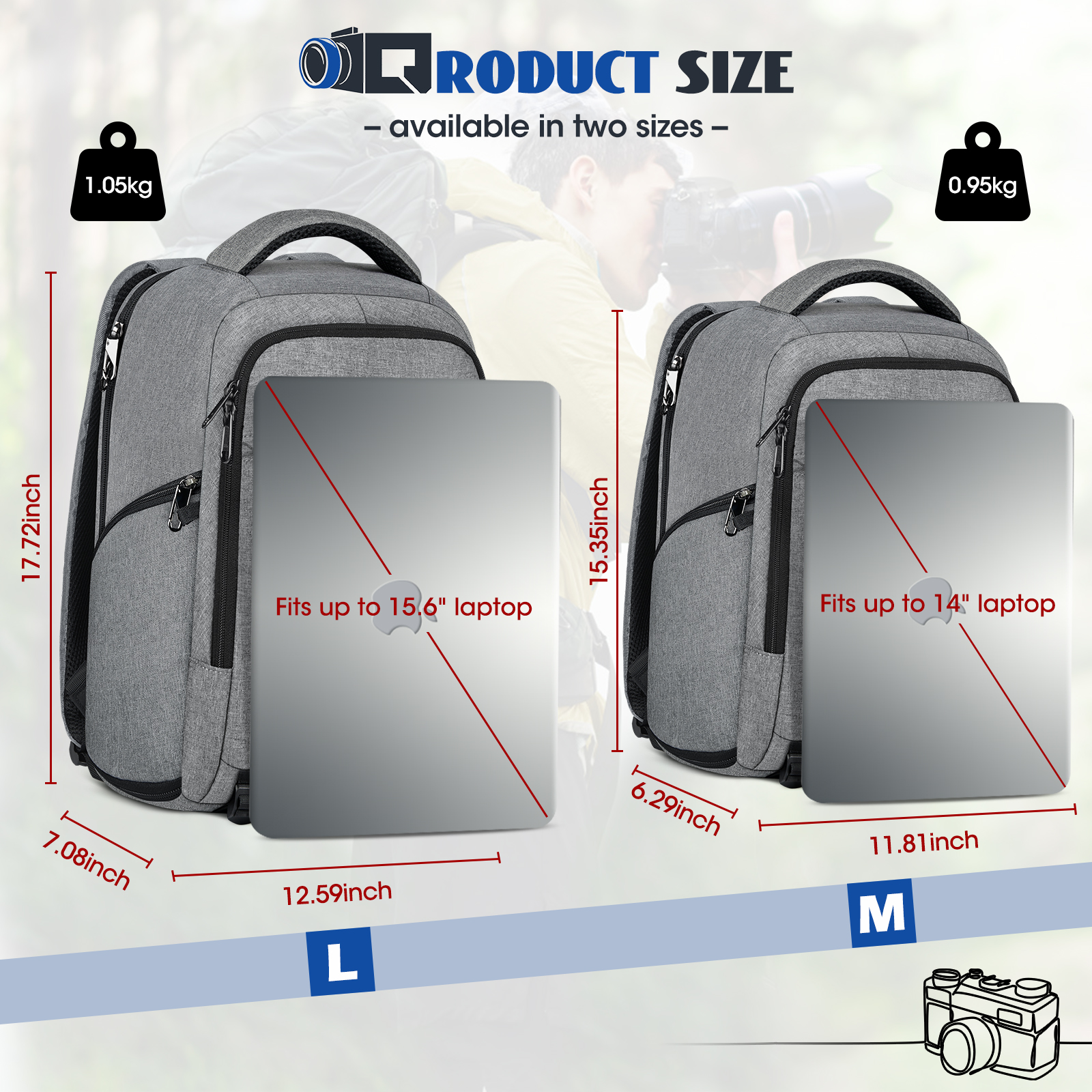 RAINSMORE Camera Backpack Camera Bag for Photographers DSLR SLR Mirrorless Camera Cases with Waterproof Rain Cover & Laptop Compartment Fits 14 Inch Laptop,Anti Theft Travel photography backpack,Gray