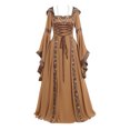 thumbnail image 1 of Womens Halloween Costumes 2024 Cosplay Gothic Dresses Women's Gothic Ruffle Bell Sleeve Corset Halloween Costume Plus Size Dress Off Shoulder Graphic Print Necklace Trim Dress, 1 of 3