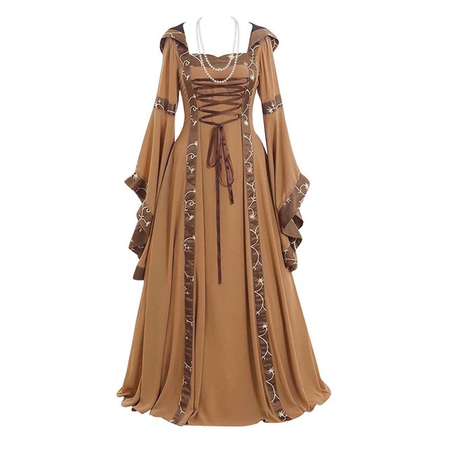 Womens Halloween Costumes 2024 Cosplay Gothic Dresses Women's Gothic Ruffle Bell Sleeve Corset Halloween Costume Plus Size Dress Off Shoulder Graphic Print Necklace Trim Dress