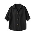 thumbnail image 5 of Sheghy Womens Tops Oversized Urban Solid Cotton Linen Lapel Button Curved Hem 3/4 Sleeve Outer Shirt Black S, 5 of 7