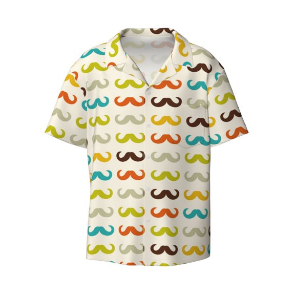 Vsdgher Colorful Mustache Print Men's Wrinkle Free Untucked Cuban Shirt Business Casual Button Down Shirts Short Sleeve Shirt