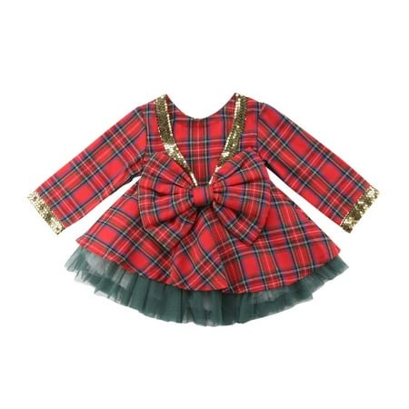 

Pudcoco Toddler Girls Christmas Flared Party Plaid/Stripe Dress