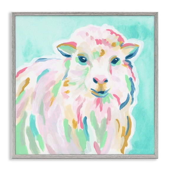 Stupell Industries Eclectic Pastel Sheep Gray Framed Giclee Art, 12 x 12, by June Erica Vess