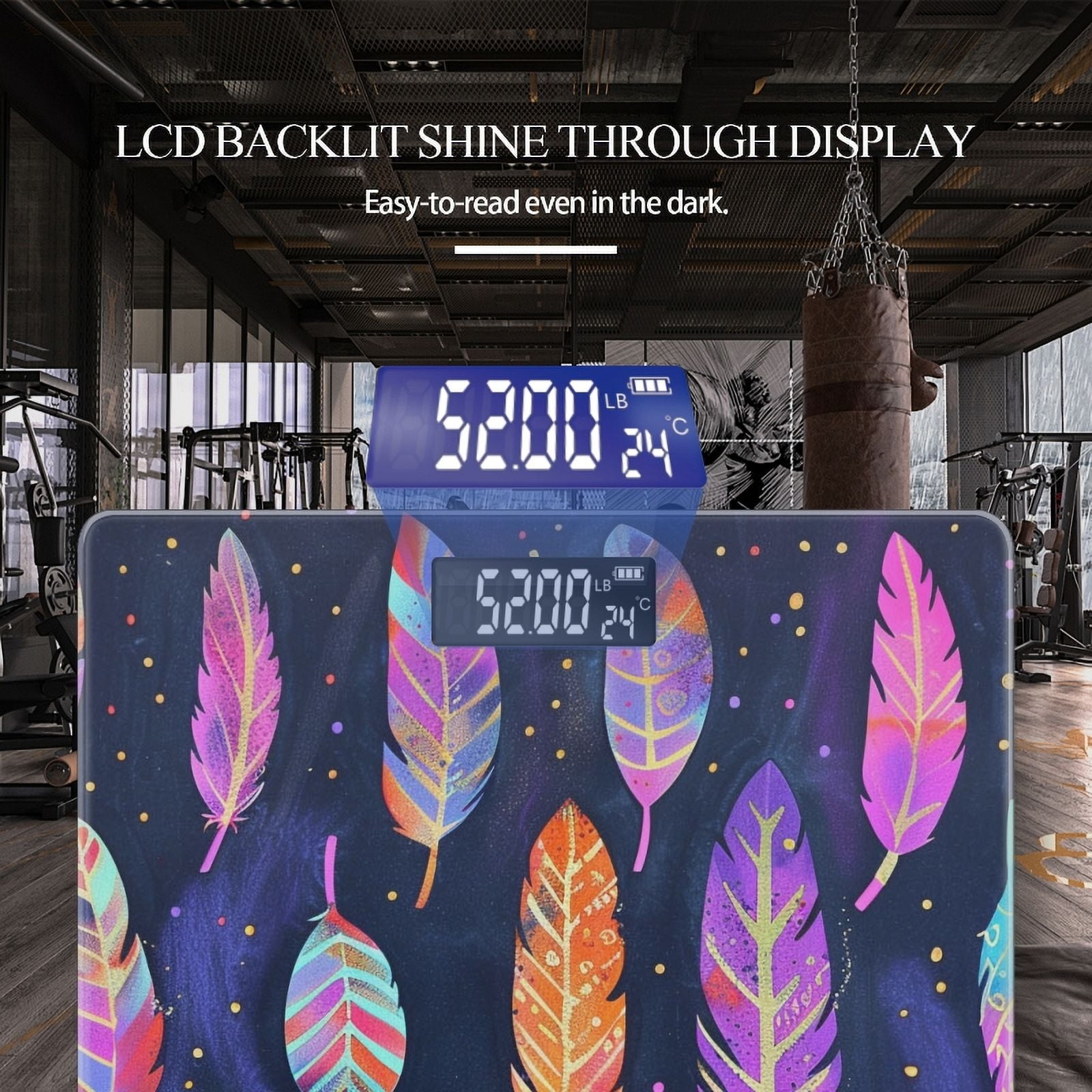 High Precision Body Weight Scale Smart Bathroom Scales with Large LCD Display(400lbs),Decorative for Bedroom-Pattern Of Colorful Feathers With Boho Patterns