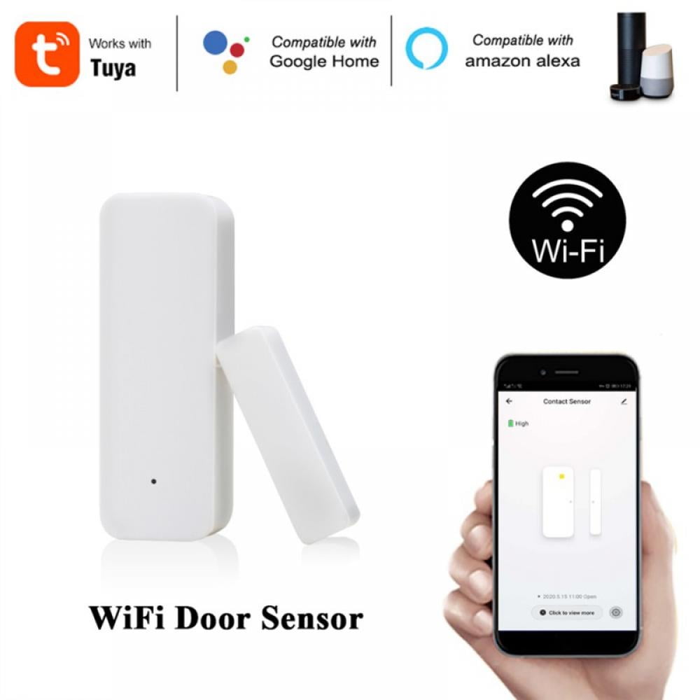 WiFi Door Sensor Detector, Smart Wireless Window Sensor Real-time Alarm Compatible with Alexa Google Assistant, Home Security Door Open Contact Sensor for Business Burglar Alert, White