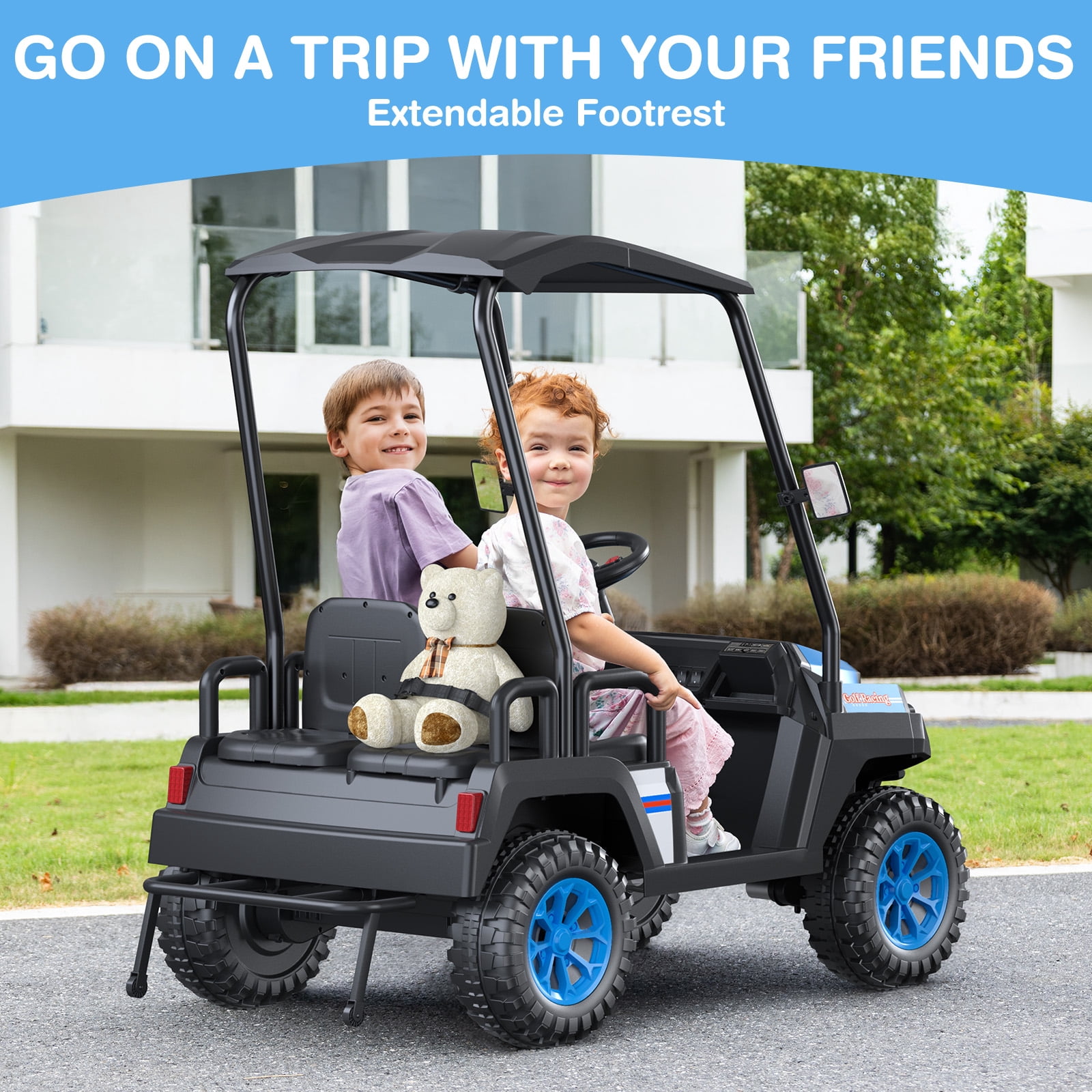 LIGIANT 24V 4-Seater Kids Electric Golf Cart, 4WD Ride-On Car with Remote, Awning, Suspension & Music Features