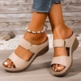 thumbnail image 2 of Heels for Women Solid Color Orthopedic Wedge Sandals Antislip Slip on Platform Walking Shoes Fashion Casual Slides Beige Size 9, 2 of 7
