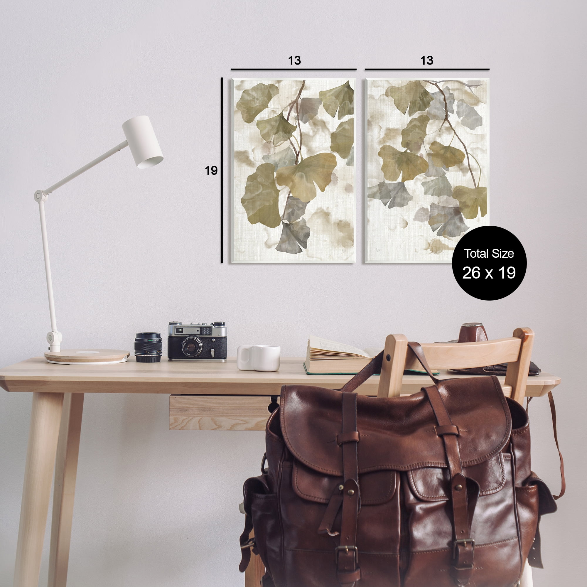 Stupell Industries Rustic Gingko Leaves Botanical & Floral Painting Unframed Art Print Wall Art, 13 x 19, Set of 2